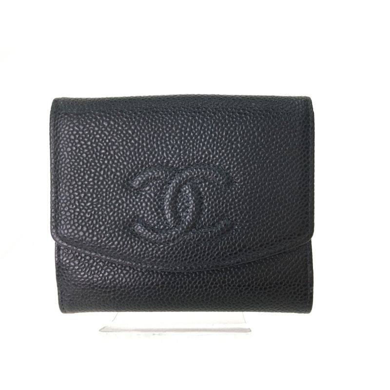 中古】 CHANEL シャネル レディース 二つ折り財布 キャビアスキン W