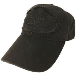 ▼▼ PRADA プラダ コットン キャップ 刺繍ロゴ Mサイズ ブラック Aランク