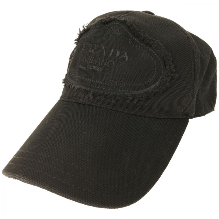 PRADA プラダ コットン キャップ 刺繍ロゴ Mサイズ ブラック - 中古