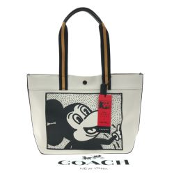 ▼▼ COACH コーチ ディズニー キース・ヘリング ミッキー キャンバストート C7421 アイボリーｘブラック Aランク