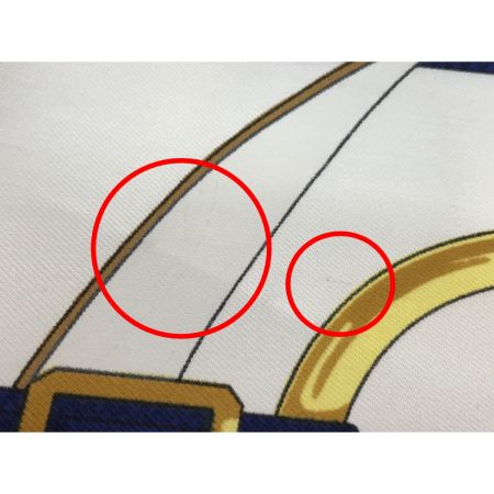  HERMES エルメス スカーフ Eperon d’or 黄金の拍車 ホワイトｘネイビー