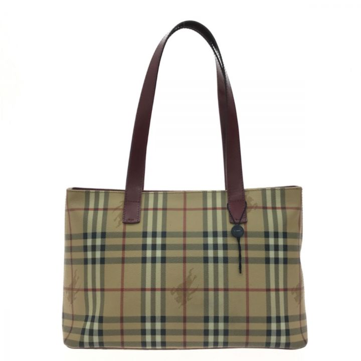 BURBERRY ブラウン トートバッグ BURBERRY バーバリー ヘイマーケットチェック PVCトート T-04-01