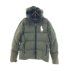 ▼▼ RALPH LAUREN ラルフローレン メンズ ダウンジャケット ビッグポニー 刺繍 リップストップ パーカー Sサイズ グリーン Bランク