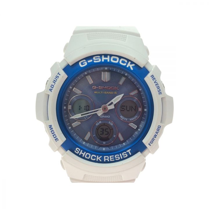 CASIO カシオ メンズ腕時計 電波ソーラー G-SHOCK Gショック デジアナ AWG-M100SWB ホワイト ×ブルー｜中古｜なんでもリサイクルビッグバン