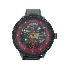  SONNE x HAORI メンズ腕時計 自動巻き スケルトン  H023 ブラック×レッド Aランク