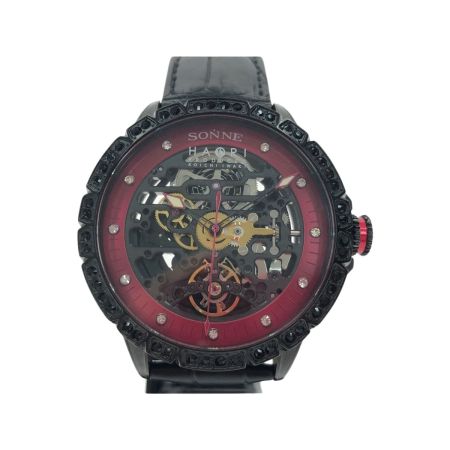  SONNE x HAORI メンズ腕時計 自動巻き スケルトン  H023 ブラック×レッド