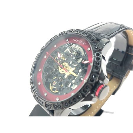  SONNE x HAORI メンズ腕時計 自動巻き スケルトン  H023 ブラック×レッド
