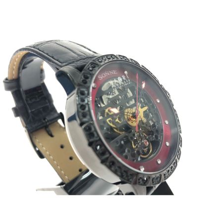  SONNE x HAORI メンズ腕時計 自動巻き スケルトン  H023 ブラック×レッド