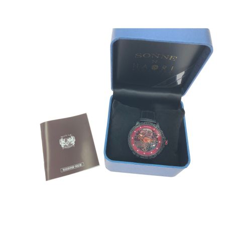  SONNE x HAORI メンズ腕時計 自動巻き スケルトン  H023 ブラック×レッド