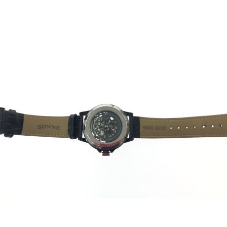  SONNE x HAORI メンズ腕時計 自動巻き スケルトン  H023 ブラック×レッド