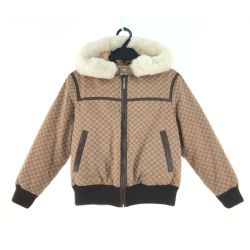 ▼▼ CELINE セリーヌ キッズ マカダム フード付 ダウンジャケット ベージュ 130cm Bランク