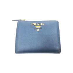 ▼▼ PRADA プラダ レディース 二つ折り財布 パスケース付 サフィアーノレザー 1ML023 ブルー Bランク