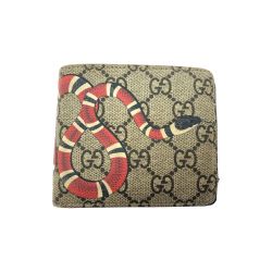 ▼▼ GUCCI グッチ メンズ 二つ折り財布 キングスネークプリント GGスプリーム 小銭入れ破れ有り 451266 Cランク