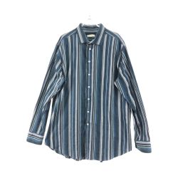 ▼▼ ETRO エトロ メンズ 長袖シャツ コットン コーデュロイ混 大きいサイズ ストライプ 着丈長め ネイビー Bランク