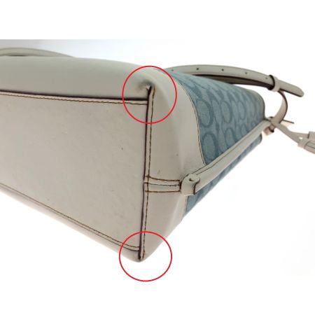  COACH コーチ レディース バケツバッグ ショルダーバッグ シグネチャー キャンバス×レザー タバコ臭有 ハンドル欠品 CA562 スカイブルー