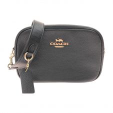 中古】 COACH コーチ ぺブルレザー ストライプ メイシー サドル クロス