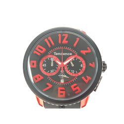 ▼▼ tendence メンズ腕時計 クオーツ クロノグラフ アルテックガリバー TY146002 ブラック×レッド Aランク