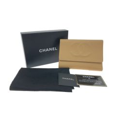 ▼▼ CHANEL シャネル レディース 三つ折り財布 キャビアスキン ココマーク A13225 ベージュ Aランク