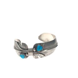 ▼▼  ユニセックス インディアン ハワイアン フェザー シルバー ブレスレット バングル ターコイズ 22.2g Bランク