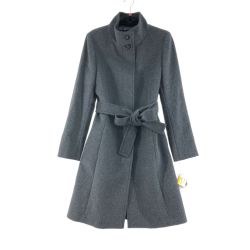 ▼▼ jiyuku 自由区 レディース アンゴラ混 自由区 ウールコート 比翼ボタン 比翼仕立て ベルト付 タグ付 サイズ38 グレー Aランク