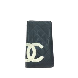 ▼▼ CHANEL シャネル レディース 二つ折り長財布 カンボンライン ラムスキン ブラック×ピンク Bランク