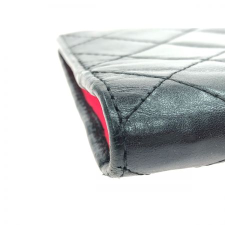  CHANEL シャネル レディース 二つ折り長財布 カンボンライン ラムスキン ブラック×ピンク