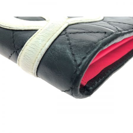  CHANEL シャネル レディース 二つ折り長財布 カンボンライン ラムスキン ブラック×ピンク