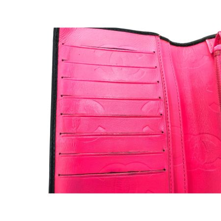  CHANEL シャネル レディース 二つ折り長財布 カンボンライン ラムスキン ブラック×ピンク