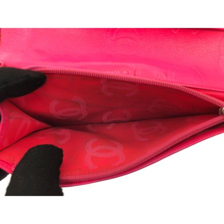  CHANEL シャネル レディース 二つ折り長財布 カンボンライン ラムスキン ブラック×ピンク