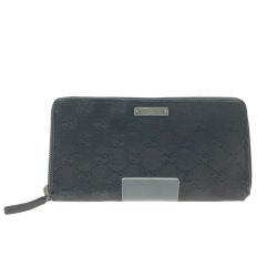 ▼▼ GUCCI グッチ レディース長財布 ラウンドファスナー グッチシマ キャンバス×レザー ブラック Cランク