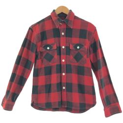 ▼▼ The Flat Head フラッドヘッド メンズ 長袖シャツ ワークシャツ ネル ブロックチェック サイズ36 ブラック×レッド Bランク