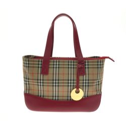 ▼▼ BURBERRY バーバリー ハンドバッグ チャームつき レッド Bランク