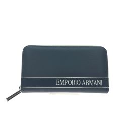 ▼▼ EMPORIO ARMANI エンポリオアルマーニ メンズ 長財布 財布 ラウンドファスナー コンビ ネイビー Bランク