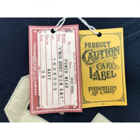 FREE WHEELERS フリーホイーラーズ V NECK JERSEY U.S.N. B.N.Y. SIZE 38 ネイビー
