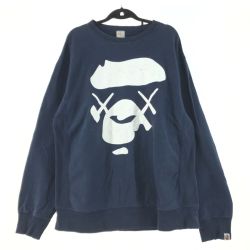 ▼▼ A BATHING APE アベイシングエイプ カウズ スウェット SIZE L プリント割れあり ネイビー Bランク