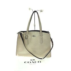 ▼▼ COACH コーチ レディース トートバッグ メタリック レザー チャーリー キャリーオール プラチナ 31037 ゴールド Bランク