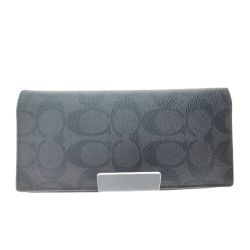 ▼▼ COACH コーチ メンズ 二つ折り長財布 シグネチャー アウトレット 91635 ブラック Bランク