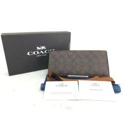 ▼▼ COACH コーチ メンズ 二つ折り長財布 ミッドナイトシグネチャー アウトレット  74939 ブラウン Aランク