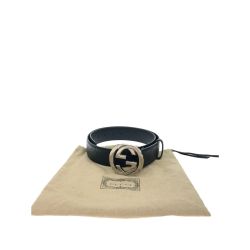 ▼▼ GUCCI グッチ メンズ ベルト GGレザー グッチシマ インターロッキングG 90サイズ 411924 CWCIN 90 ブラック Aランク