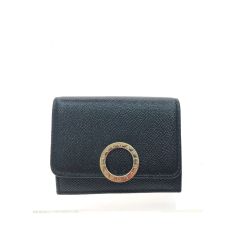 ▼▼ BVLGARI ブルガリ レディース 三つ折り財布 コンパクトウォレット レザー ブラック Bランク