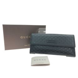 ▼▼ GUCCI グッチ ユンセックス 長財布 マイクログッチシマ レザー Wホック 449393 ブラック Bランク