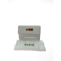 ▼▼ FURLA フルラ レディース 三つ折り財布 コンパクトウォレット ロゴプレート シボ革  ホワイト Bランク
