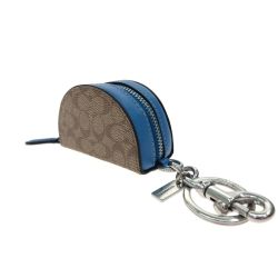 ▼▼ COACH コーチ レディース シグネチャー コインケース キーリング  CK151 ベージュ×スカイブルー Aランク