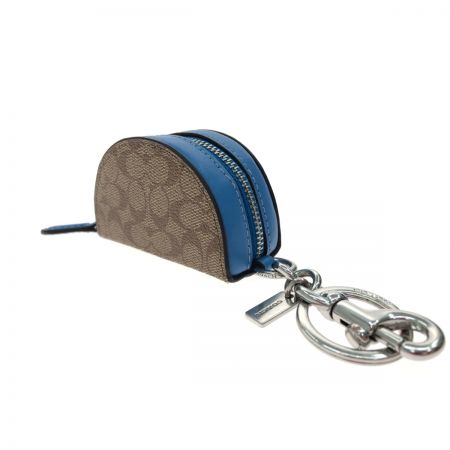  COACH コーチ レディース シグネチャー コインケース キーリング  CK151 ベージュ×スカイブルー