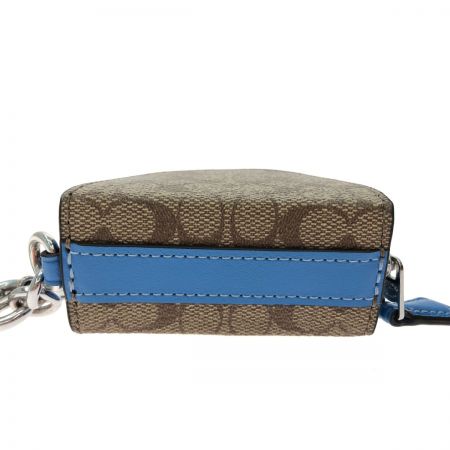  COACH コーチ レディース シグネチャー コインケース キーリング  CK151 ベージュ×スカイブルー