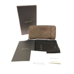 ▼▼ GUCCI グッチ ラウンドファスナー 長財布 GG シマレザー 箱付 256439・496334 ブラウン Bランク