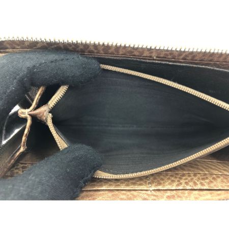  GUCCI グッチ ラウンドファスナー 長財布 GG シマレザー 箱付 256439・496334 ブラウン