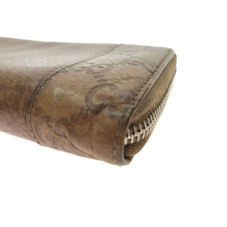  GUCCI グッチ ラウンドファスナー 長財布 GG シマレザー 箱付 256439・496334 ブラウン