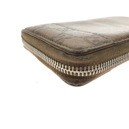  GUCCI グッチ ラウンドファスナー 長財布 GG シマレザー 箱付 256439・496334 ブラウン