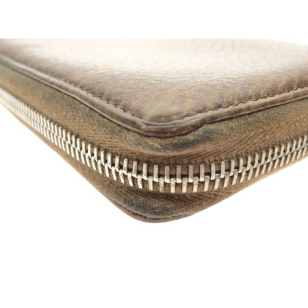  GUCCI グッチ ラウンドファスナー 長財布 GG シマレザー 箱付 256439・496334 ブラウン